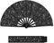 HINGTAI Glitter Plastic Bone Black Fan with Strap, Large Fans for Line Dancing, Scientific Size for Both Men and Women, Suitable for Music Festivals Dance Parties Clubs and Any Other Lively Places