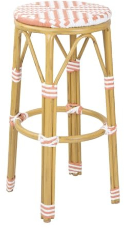 Bolero PE Rattan Bar Stools Parisian Style 750mm, Coral, Pack of 2 | Stackable design saves storage space when not in use, with weather-resistant plastic built for outdoor event venues.