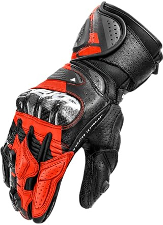 SHIMA RS-3 Motorrad Handschuhe Herren Leder Lange Sommer Motorradhandschuhe Schutz Touchscreen Touren Lederhandschuhe Motorcycle Belüftet Verstärkt Scheibenwischer (Männer, Rot Fluo, XXL)