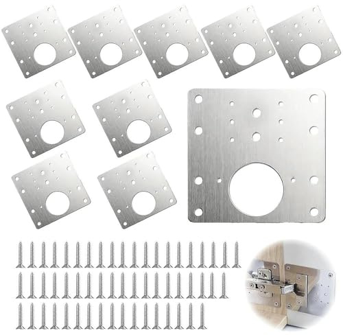Plaque Réparation Charnière 10 Pièces, Kit Porte Placard | Acier inoxydable, 10 plaques avec vis et tournevis, pour réparer charnières de placard, cuisine, armoire et meubles