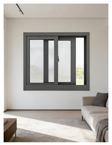 Finestre di ricambio orizzontali con vetro temperato e schermo, finestra scorrevole nel seminterrato con telaio in alluminio for il bagno del capannone(30x20in(75x55cm))