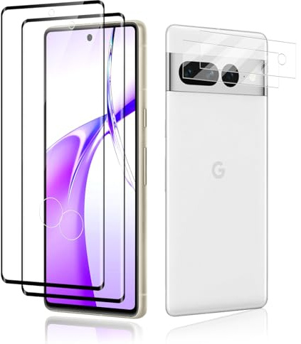 Carantee 2+2 Stück für Panzerglas Schutzfolie für Google Pixel 7 pro - HD 3D Vollschutz, 9H Anti-Kratzer Displayschutzfolie + Kameraschutz, Hohe Touch-Empfindlichkeit, Anti-Fingerabdruck Schutzglas