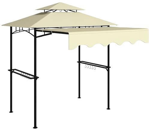 Outsunny Grillpavillon 242x232x248 cm wasserabweisend flammhemmend Gartenpavillon mit Doppelschichtdach Seitenregalen, UV 30+Gartenlauben, BBQ Pavillon, Gartenzelt für Garten Picknick BBQ Beige