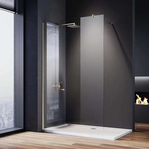 ELEGANT Gold 1000mm Wet Room Shower Screen Panel 8mm Easy Clean Glass Walk in Shower Enclosure