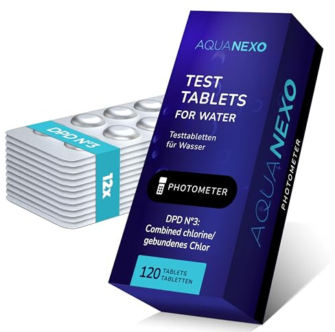 AQUANEXO DPD 3 Tabletten für gebundenes Chlor, Photometer Testtabletten, wählbar 60x oder 120x, Wassertester für Pools, Whirlpool, Planschbecken, Pool Zubehör, kompatibel mit Poollab 2.0 (120)