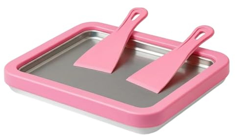 MotiveTech Gebratene Joghurt-Maschine Ohne Strom Eiscreme-Rollen-Platte schnelle Zubereitung Eisplatte mit Spachteln für Kinder, Rosa