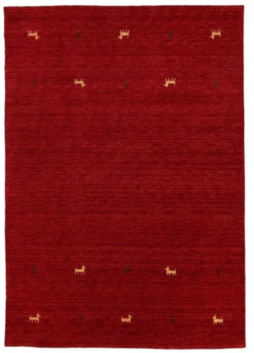 RugVista Gabbeh Loom Two Lines Teppich, 140 x 200 cm, Rot | Gabbeh, Rechteckig, Niedriger Stapel, Nur chemische Reinigung, Oeko-Tex 100, Wohnzimmer, Esszimmer, Schlafzimmer