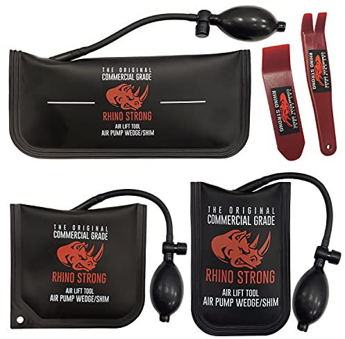 Rhino Strong The Original Commercial Grade Air Wedge Bag 2.0 Pump Professional Leveling Kit & Alignment Tool Inflatable Shim Bag 3 Sizes (Small Medium Large) with New Stronger Release Valve