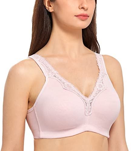 DELIMIRA Femme Soutien Gorge Coton sans Armature | Grande Taille, Non-Rembourré, Dentelle, Confort, T-shirt