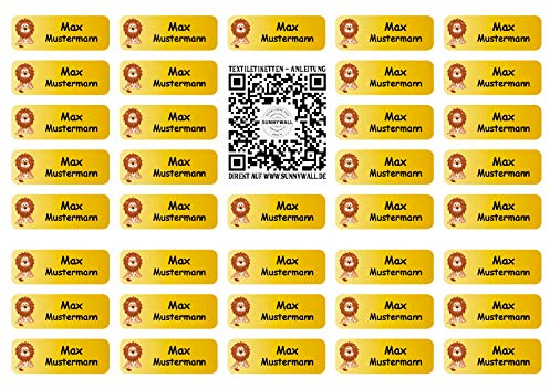Sunnywall® 37 Selbstklebende Namensschilder & Namensaufkleber für Kleidung & Gegenstände - waschmaschinengeeignet | Ideal für Kinder, Schule und Kita (3,8x1,4 cm) (Löwe 27)