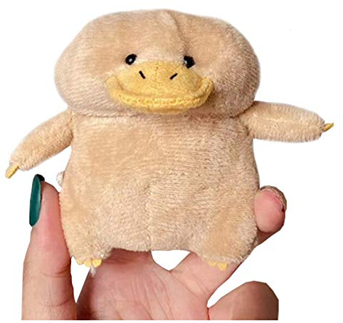 SGVAHY Pelzige Schutzhülle für AirPods 1 & 2, lustig, niedlich, 3D-Cartoon-Plüsch-Design, Ente, weich, warm, flauschig, mit Schlüsselanhänger, Kawaii-Schutzhülle, für Damen und Mädchen