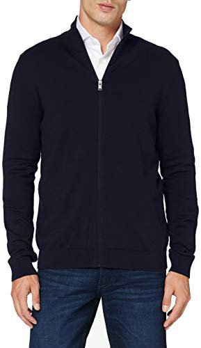 Herren Selected Basic Strickjacke | Einfarbiger Baumwolle Cardigan | SLHBERG Zip Longsleeve Sweatshirt, Farben:Navy, Größe Pullover:XXL