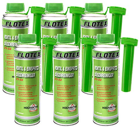 Flotex Ventil & Einspritzdüsenreiniger, 6 x 250ml Additiv entfernt Ablagerungen und reinigt Benzin Einspritzsystem