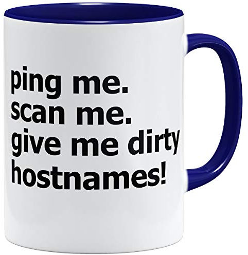 OM3® Network Host Admin Mug for Computer Nerd IT | Ceramic Mug | 11 oz 325 ml | Ping Me Scan Me Give Me Dirty Hostnames | Dark Blue