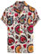 LucMatton Men's Linen 70s Hippie Style Floral Print Shirt Short Sleeve Button Down Hawaiian Shirts Beige Large