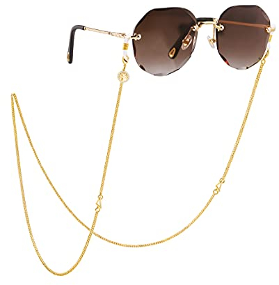PEARLADA 18 Karat Gold Brillenkette Sonnenbrillenriemen Halter Lesebrille Halter Gold Perlen Kette Schnur Schnur Lanyard, E. Baum des Lebens, 80 cm