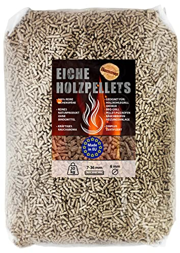 Eiche Pellets 15 kg 30 kg Grill Smoker Holz Pizzaofen BBQ Pellet Outdoor Ofen Grillen Chunks Holzpellets Garten Räuchern Pizza Wood Smoke Zubehör Rauch Flameup, Gewicht :30 kg