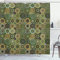 ABAKUHAUS Mandala Duschvorhang, Oriental Floral Octagon, Stoffliches Gewebe Badezimmerdekorationsset mit Haken, 175 x 240 cm, Grün Orange