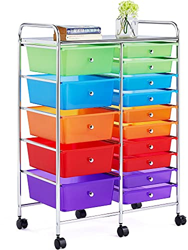 Yaheetech Storage Trolley Cart On Lockable Wheels | Multicolor 15 Drawers Storage Unit For Salon, Beauty, Make Up, Home, Office Organiser (15 Drawers, Multicolor)