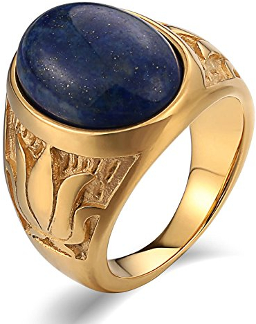 KnSam Herren Ring, Ring Herren Verlobung Oval Aus Edelstahl Siegelring Für Herren Männer Mit Opal Gold Ring Mit Kostenlos Gravur