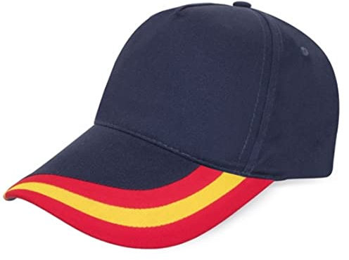 Gorra Bandera de España Regulable Padel Golf Tenis. Gorra 5 Paneles 100% algodón Peinado (Azul Marino)