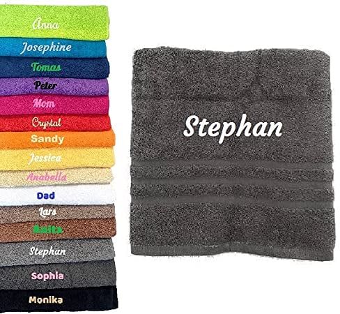Pet-Jos Badetuch mit Namen Bestickt Duchtuch Geschenk Badetuch 140x70 cm (Gray)