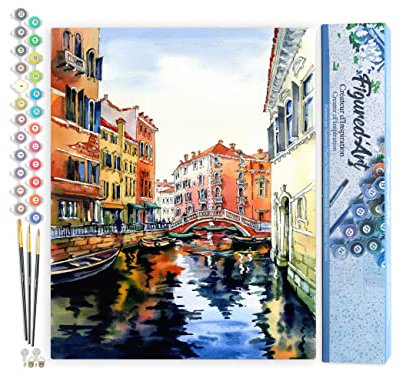 Figured'Art Peinture par Numéro Adulte Aquarelle de Venise - Activité Manuelle Kit de Loisir Créatif DIY Numéro d'Art Complet - 40x50cm sans châssis en bois