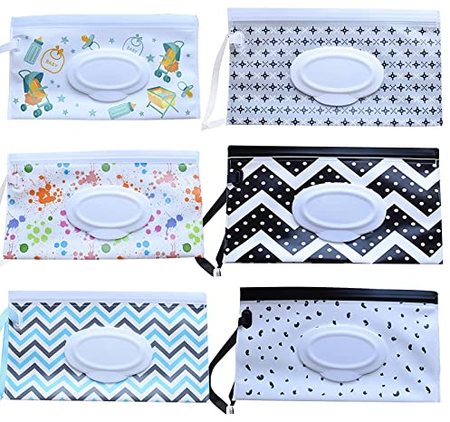 CYH 6 Stück Reisebehälter für Feuchttücher, Wiederverwendbar Baby Feuchttücher Spender, Wet Wipe Tasche Babytücherspender, Feuchttücher Tasche Tragbare Baby Feuchttuchspender
