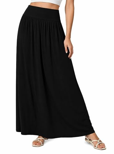 Crazy Girls Womens Pleated Fold Over High Waist Gypsy Long Maxi Skirt UK 8-22 (12-14, Black)