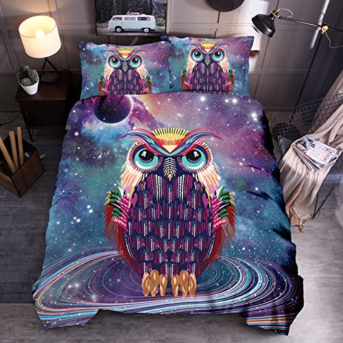 Bettwäsche 200x200 Lila Eule Bettwäsche-Set mit Reißverschluss Schließung für Erwachsene Kinder Weicher Atmungsaktive Mikrofaser Bettbezug + 2 Kopfkissenbezug 80x80 cm