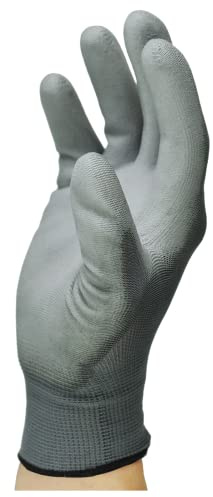 Dr Protec, Skudo Grau, wiederverwendbarer technischer Handschuh aus Polyester, glatte PU-Beschichtung, 1 Paar; Größe L