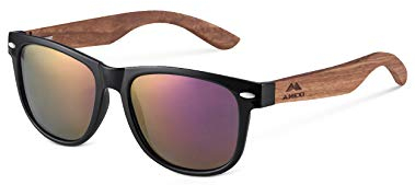 AMEXI Holz Sonnenbrillen/Sonnenbrille mit Holzbügeln aus Walnuss für Damen & Herren/Polarisierende Brillengläser mit UV400-Schutz