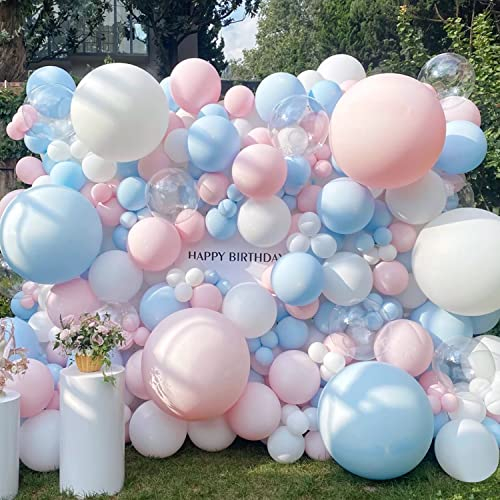 MAOYUTOU Lot de 90 Guirlandes de Ballons Bleu, Rose et Blanc - Ensemble d'Arche pour Décoration d'Anniversaire, Réveillon du Nouvel An, Obtention du Diplôme, Mariage