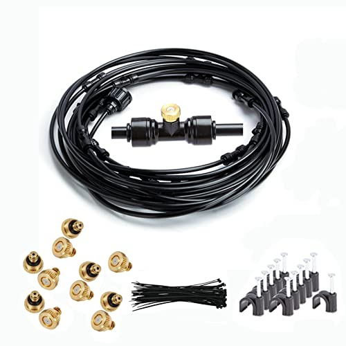 BeGrit Sprühnebel Kühlung System Outdoor Misting System 9m Wassernebler Bewässerungssystem mit 3/4” Adapter,1/4”Gartenschlauch Messing Nebeldüse Nebelkühlung Wasserzerstäuber für Terrasse Trampolin