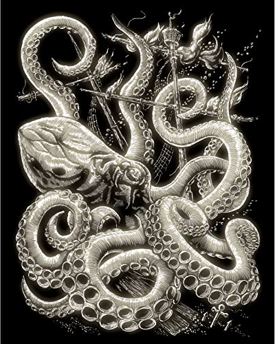 Royal & Langnickel - Kratzbild Oktopus, Glow in the Dark, Kratzbilder für Kinder und Erwachsene, mit Kratzstift und Vorlage