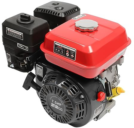 Luftgekühlter Motor OHV Benzinmotor Benzin Motor 4 Takt 7.5 PS 210CC Benzinmotor Bootsmotor Standmotor Kartmotor 5.1 KW 3600 U/min Luftkühlung Benzinmotor (Rot+Schwarz)