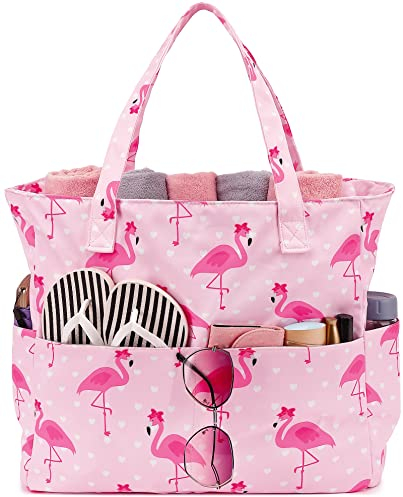 Wasserdichte Strandtasche, Pooltasche für Damen, extra groß, Sporttasche, Handgepäcktasche mit Nassfach für Wochenendreisen, Flamingo-pink, X-Large