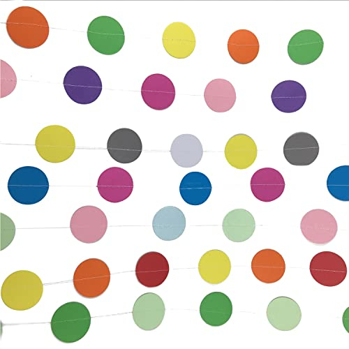 12m runde Papiergirlande, buntes Punktpapier, hängende Fensterdekorationen, 4 m Luftschlangen-Regenbogenbanner, Partydekoration für Geburtstag, Hochzeit, Karneval