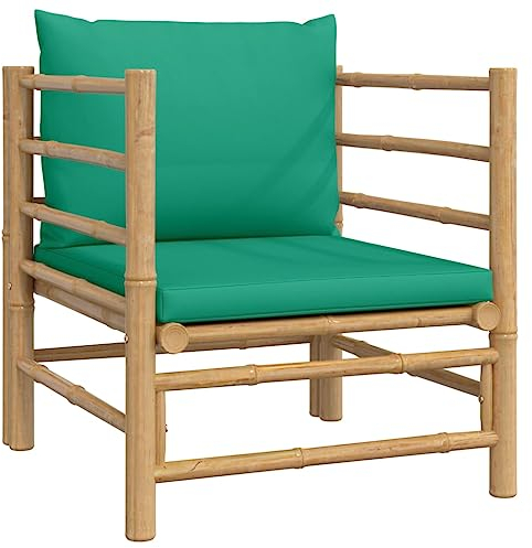 vidaXL Gartensessel, Sessel mit Grünen Kissen, Stuhl für den Außenbereich, Gartenstuhl Gartenmöbel Terrassensessel Outdoor Sessel, Bambus