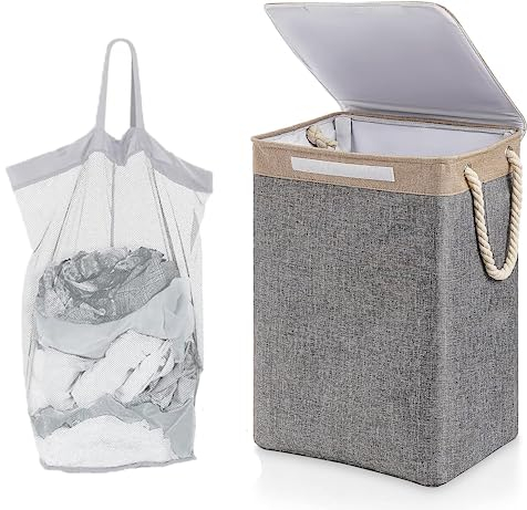 Collapsible Laundry Basket with Lid 78L Large Laundry Hamper, Washing Baskets with Laundry Inner Bag and Handles Suitable for Bedrooms, Laundry Room, Bathroom Dirty Clothes Laundry Bin Grey