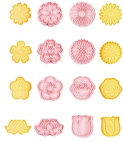 CANDeal Lot de 8 emporte-pièces Fleur, Marguerite, Fleur de Cerisier, Tulipe, Lotus, Rose, Tournesol, Fleurs d'été 3D Emporte-pièces Biscuit Fondant Moules avec poignée de Presse