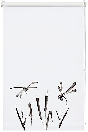Gardinia EASYFIX Japandi Dragonfly Rollo zum Klemmen, Tageslicht-Rollo, Blickdicht, Alle Montage-Teile inklusive, Weiß/Dekor, 60 x 150 cm