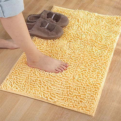 Reyox Badematte Hochflor Chenille rutschfest Vorleger Waschbar Badteppich Badezimmer Wasserabsorbierenden Gelb 60 x 90 cm