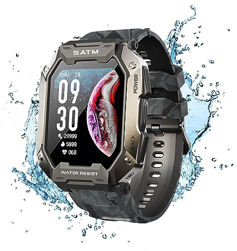 Smartwatch Herren Damen 50 Meter Wasserdichtigkeit Fitnessuhr Sportuhr Bluetooth-Anrufe mit Herzfrequenz-Schlafmonitor 7 Tage Lange Akkulaufze Itmehrfach Sportmodi für IOS Android Schwarz