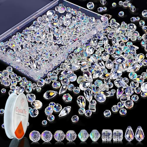 CHEVVY 800Pcs Perlas de Cristal de Bohemia de Color AB 4mm/6mm/8mm Cuentas Cristal con Caja Perlas Cristal Brillantes para Pendientes, Fabricación de Joyas de Pulsera