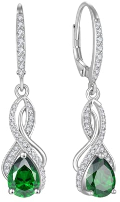 YL Unendlichkeit Ohrringe 925 Sterling Silber Knoten Ohrringe Mai Geburtsstein Simulierte Emerald Schmuckgeschenke für Damen Mutter Freundin Frau
