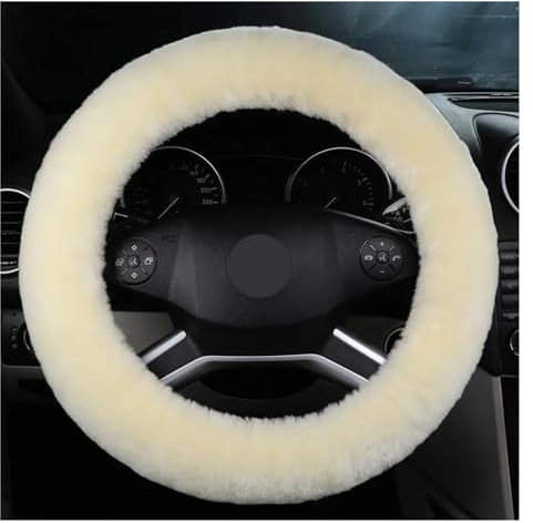 Lenkradhülle Universal 38 cm Auto Lenkrad Abdeckung Beheizte Pelz Lenkrad Abdeckung Weiche Warme Lange Plüsch Zubehör Lenkrad Abdeckung (Size : Creamy-White)