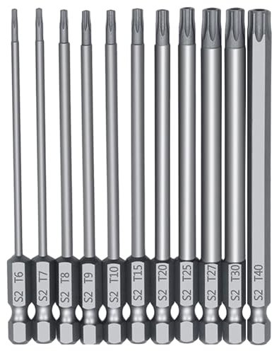 11Pcs 100mm Star Screwdriver Set Security Bit Set Security Screwdriver Set T6-T40 S2 Steel Long Screwdriver Set Screwdrivers Impact Driver Bit Set Star Hex Screwdriver Bits Set Magnetic