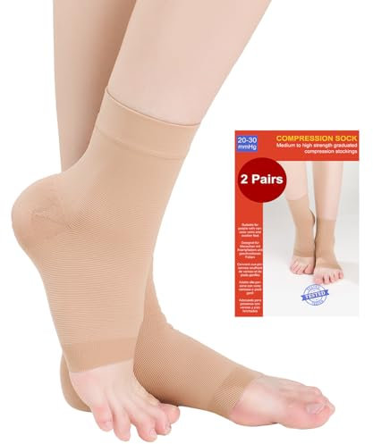 2 Paar Knöchel Medizinische Kompressionsstrümpfe Herren & Damen 20-30mmhg, Stützstrümpfe Kompressionssocken für Schwellung Plantarfasziitis Verstauchung Neuropathie Sport (2x Beige, S)