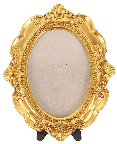 Amosfun Mini Bilderrahmen Vintage Gold Aus Harz Ovale EuropäIsche Stil Foto Rahmen FüR Dekoration Und Foto Requisiten 11.5x9.5x2.5 Cm